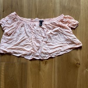 Cropped off the shoulder pink blouse